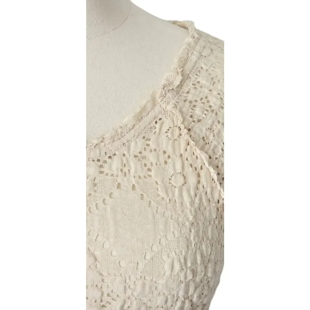 Free People Zoe Crochet Lace Long Sleeve Top, Cream, Boho, Size XS NWT